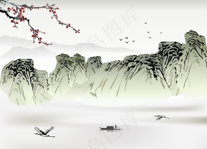 水墨山水图片ai矢量模版下载