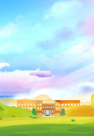 卡通手绘校园学校背景图片