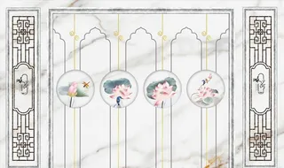 花鸟画 荷花 背景墙图片