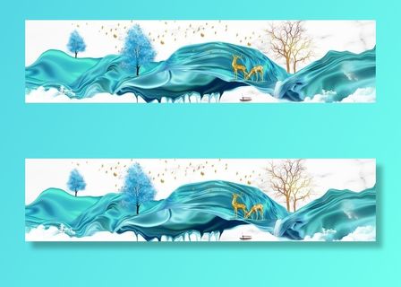 金色飘带麋鹿山水装饰画图片