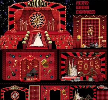 时尚红黑百老汇婚礼舞台背景图片