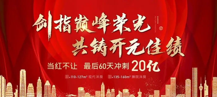 地产红金红色城市背景板海报图片