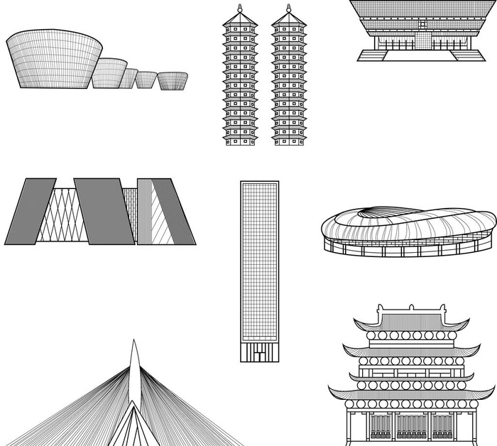 太原地标建筑免抠线条元素图片ai矢量模版下载