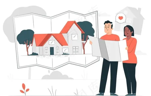 扁平化建造房屋插画设计图片