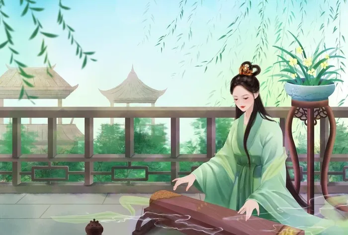 弹古筝的美女图片(3508x2480)psd模版下载