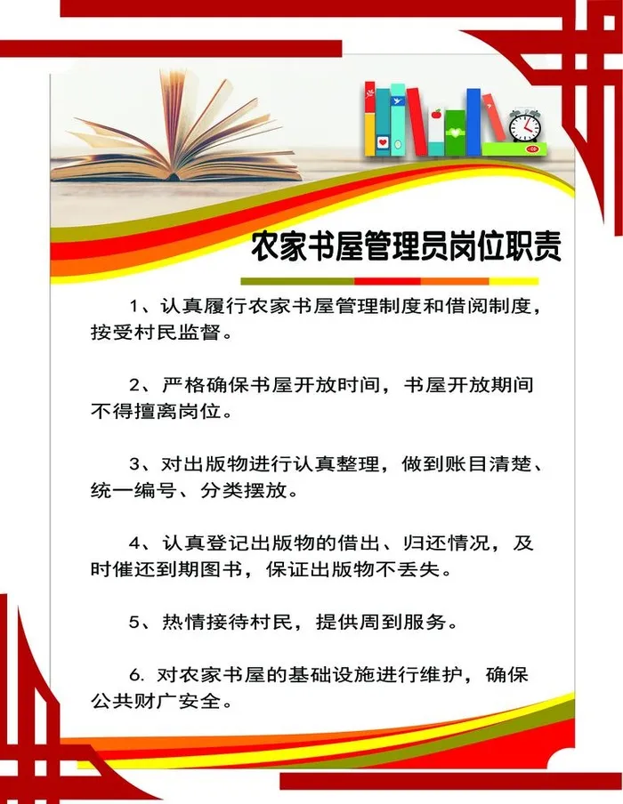 农家书屋管理员岗位职责图片(2362x3150)psd模版下载