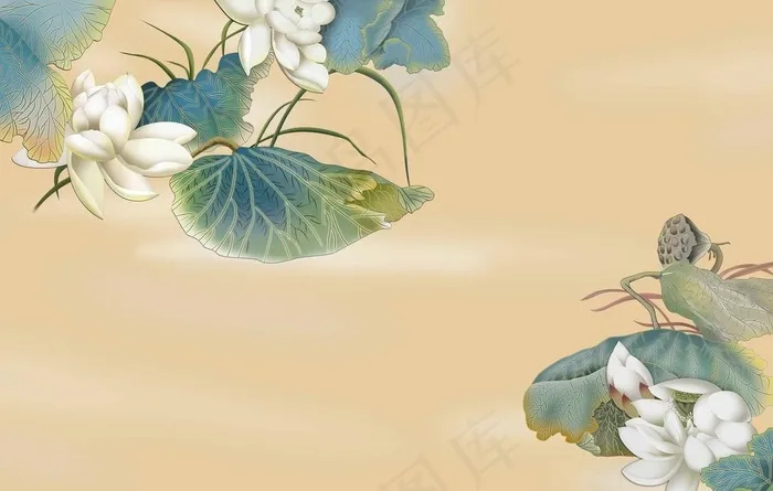 中式荷花荷叶家和电视背景墙图片