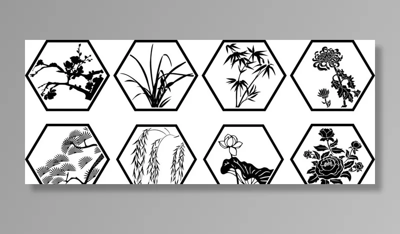 适量花卉植物梅兰竹菊松柳荷牡丹图片cdr矢量模版下载