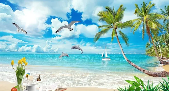 唯美海滩椰树背景图片