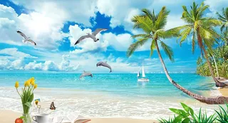 唯美海滩椰树背景图片