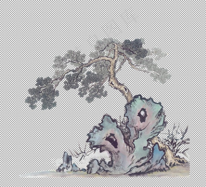 透明底山水画图片psd模版下载
