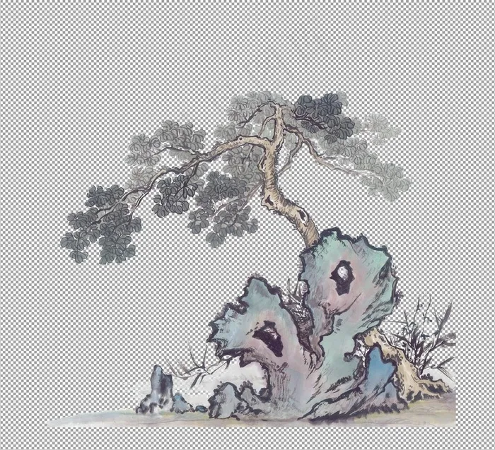 透明底山水画图片psd模版下载