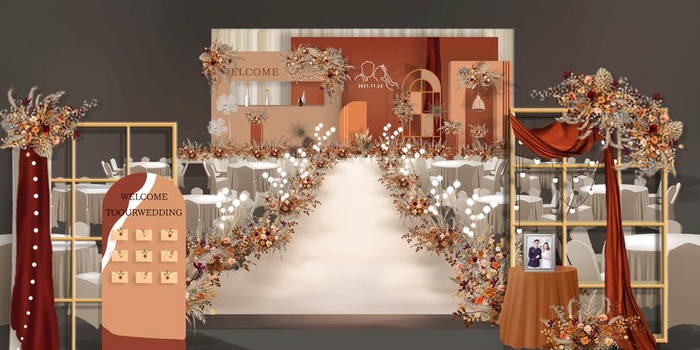 焦糖色婚礼主舞台效果图图片