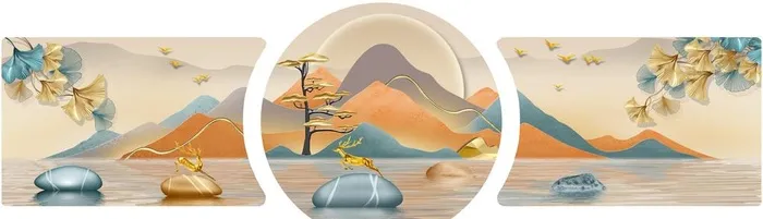 麋鹿金山装饰画图片(12992x4134)