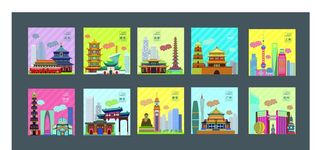 扁平化中国城市标志建筑矢量素材图片