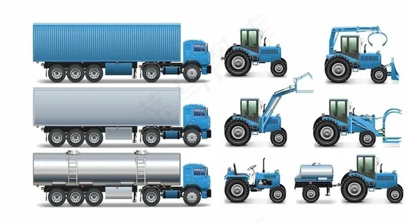 工程机械大挂车油罐车矢量图图片