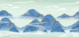 蓝色新中式古风国潮山水意境国风图片