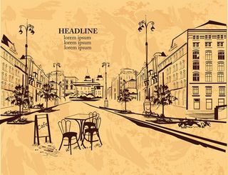 手绘街道咖啡馆图片