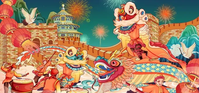 舞狮插画图片 舞狮插画图片