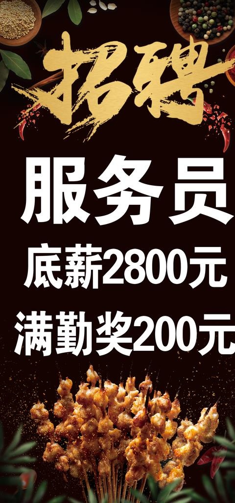 烧烤肉串店招聘海报展架图片(2551x5102)