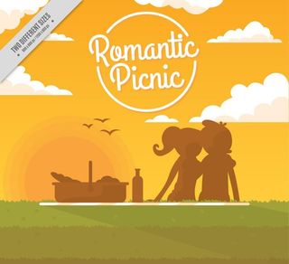 野餐情侣剪影图片