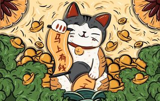 招财猫暴富插画卡通背景素材图片