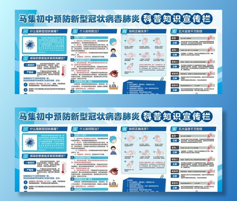 学校新冠病毒肺炎健康知识及预防图片(6000X3000(DPI:150))psd模版下载