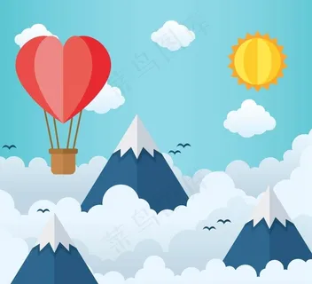云上的热气球剪贴画图片