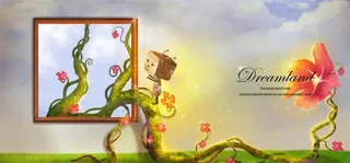 站在树藤上的方盒小人图片