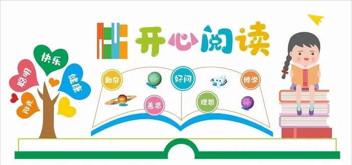 班级文化开心阅读文化墙图片cdr矢量模版下载