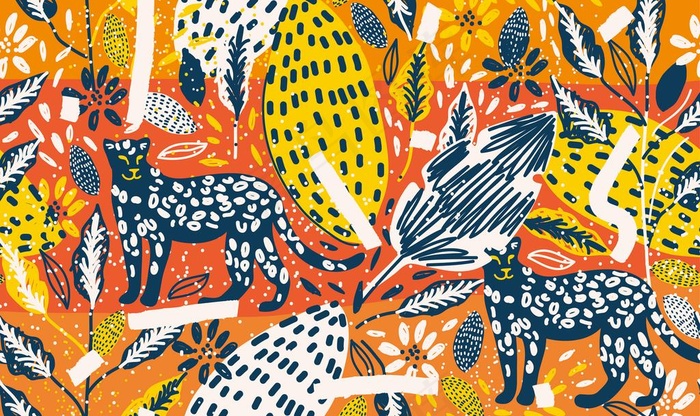 大牌 豹子 斑马 热带花图片