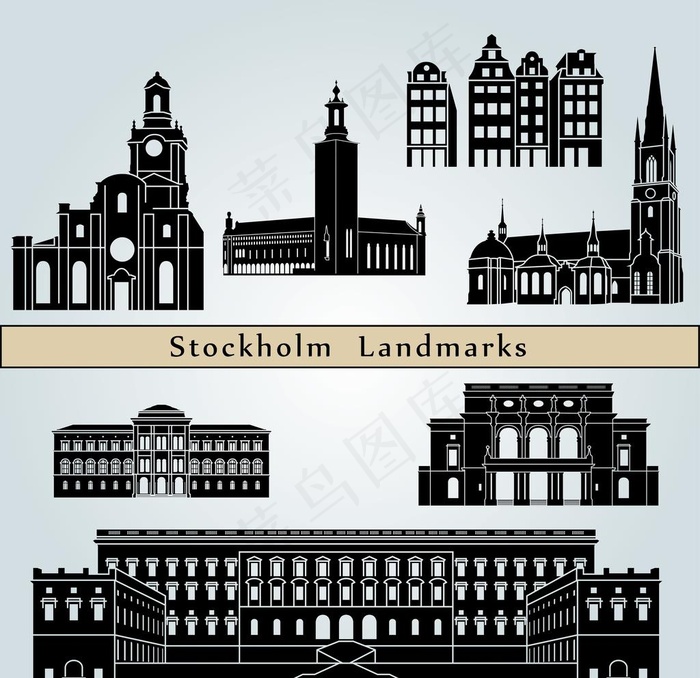 伦敦地标建筑剪影矢量图片