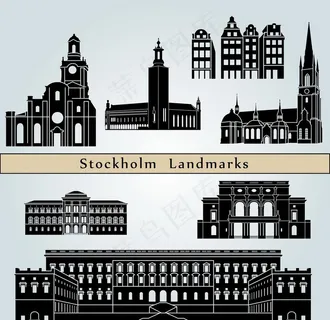 伦敦地标建筑剪影矢量图片