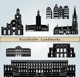 伦敦地标建筑剪影矢量图片