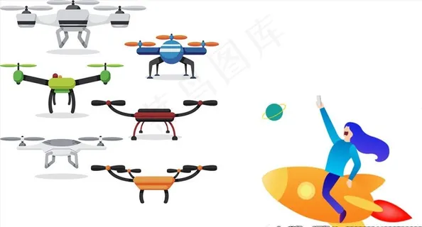 卡通飞机  无人机 矢量图片