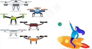 卡通飞机  无人机 矢量图片