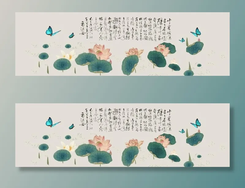 清荷墨韵荷花装饰画图片(14469x4754)psd模版下载
