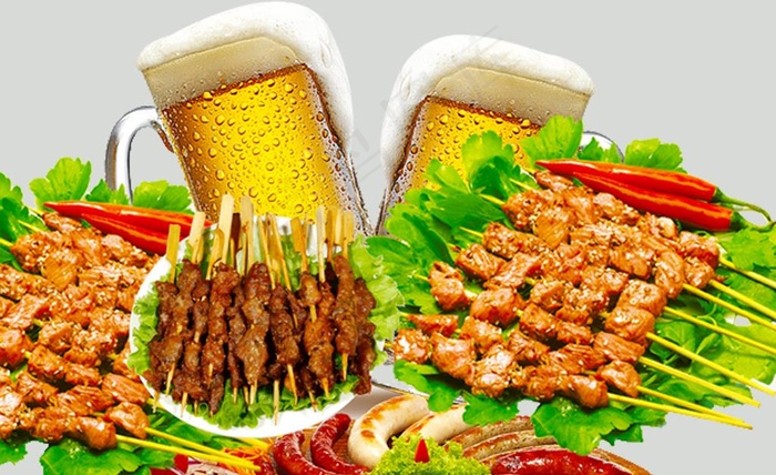 烧烤 啤酒 羊肉串图片psd模版下载