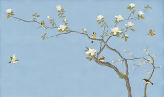 工笔花鸟背景墙装饰画图片