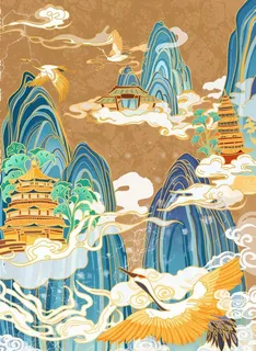 手绘花鸟山水风景画海报素材图片 手绘花鸟山水风景画海报素材图片