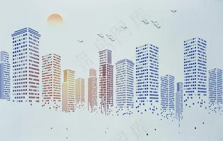 抽象城市建筑沙发背景墙图片