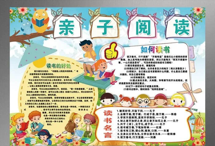 亲子阅读小报书香家庭手抄报图片psd模版下载