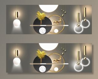 抽象麋鹿发财树灯光光影立体几何图片