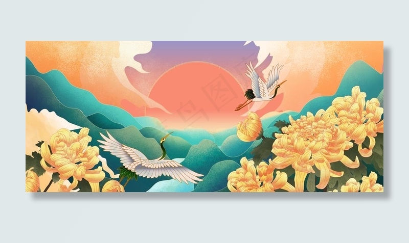 中国风插画图片psd模版下载