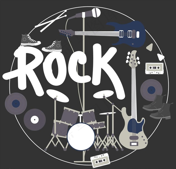 乐队架子鼓吉他矢量图下载图片