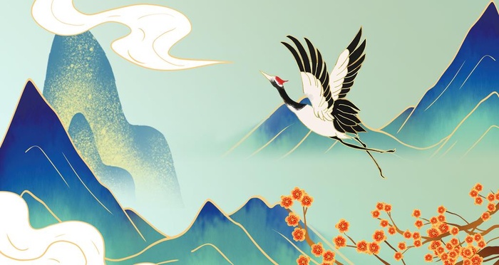 山云飞鹤国潮海报图片