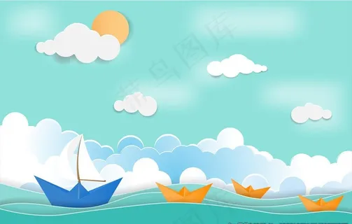 剪纸风格纸船图片 剪纸风格纸船图片