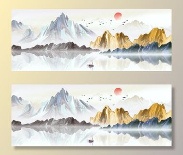 中国风意境水墨山水画古风山水装图片