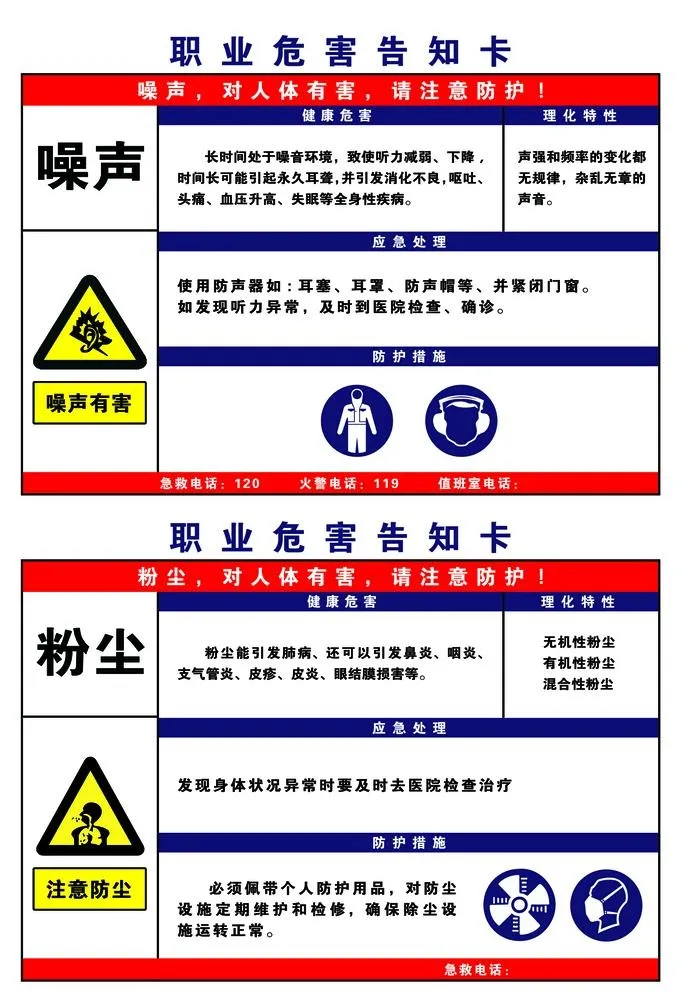 噪声 粉尘职业危害告知卡图片ai矢量模版下载