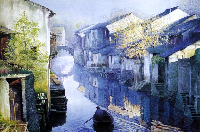 水乡油画图片